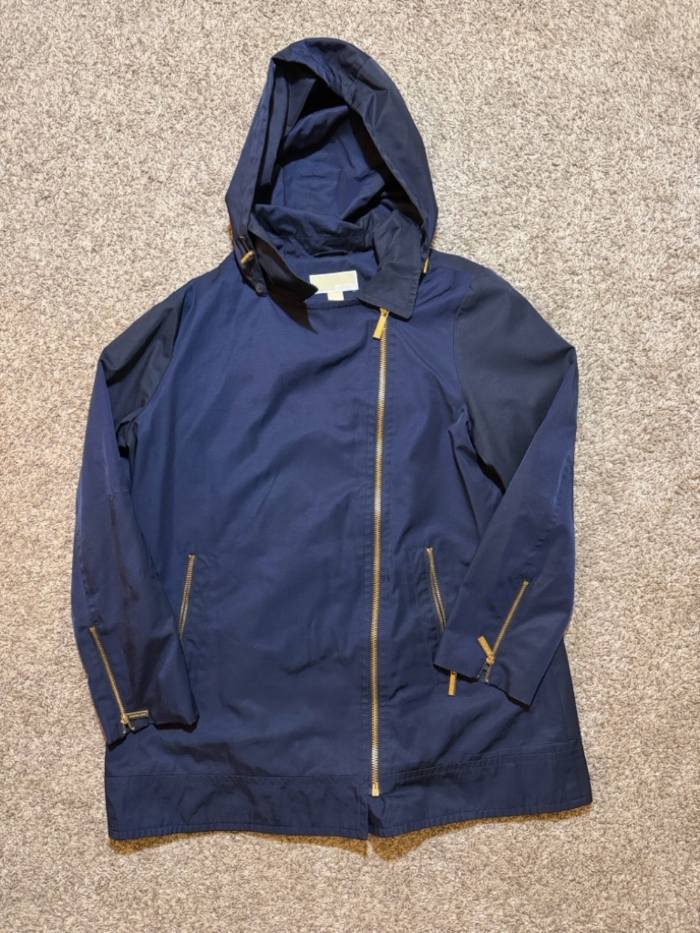 Navy Hooded Michael Kors Jacket with Gold Zippers